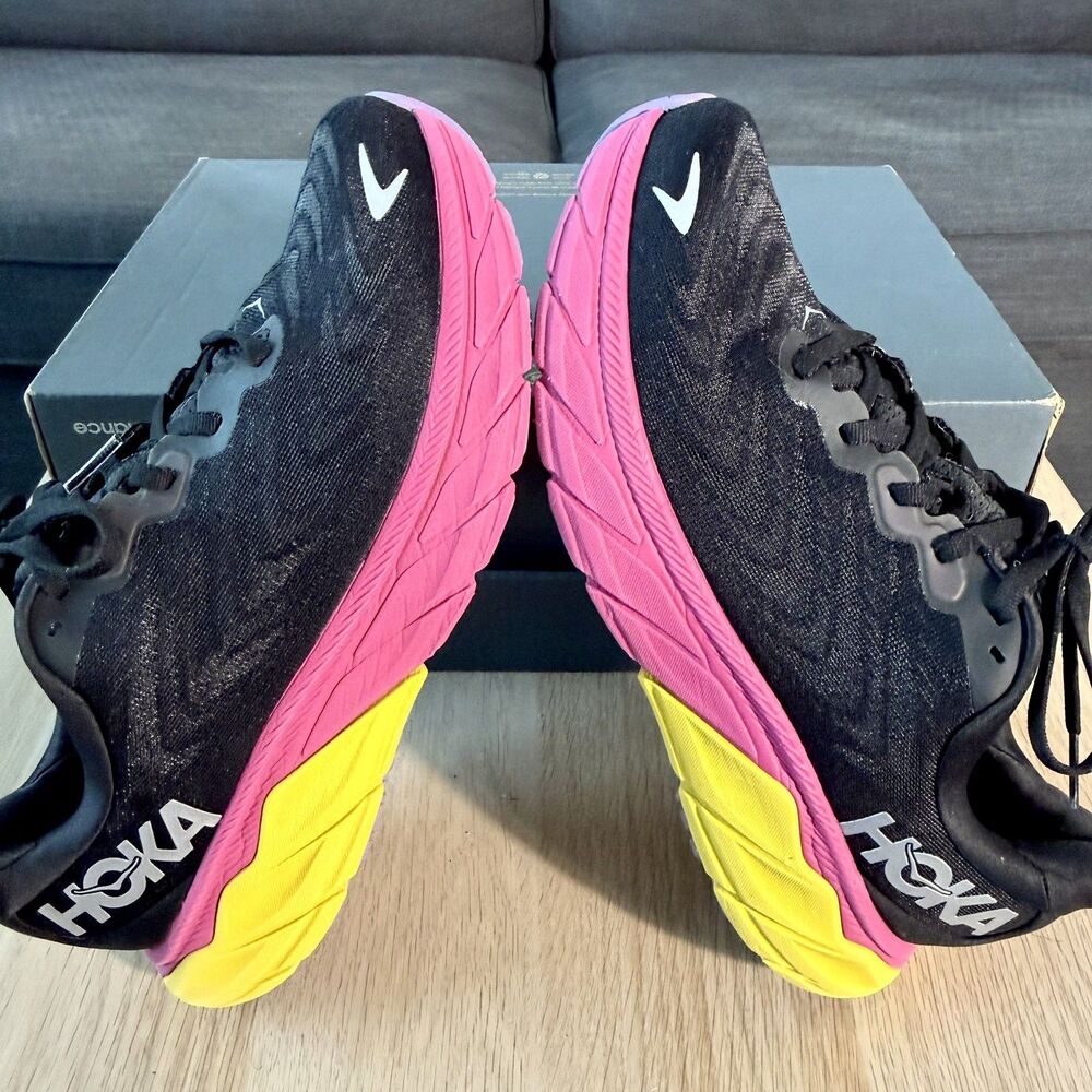Hoka One One Black Pink Yellow Women's Athletic Running Shoes - Picture 8 of 12